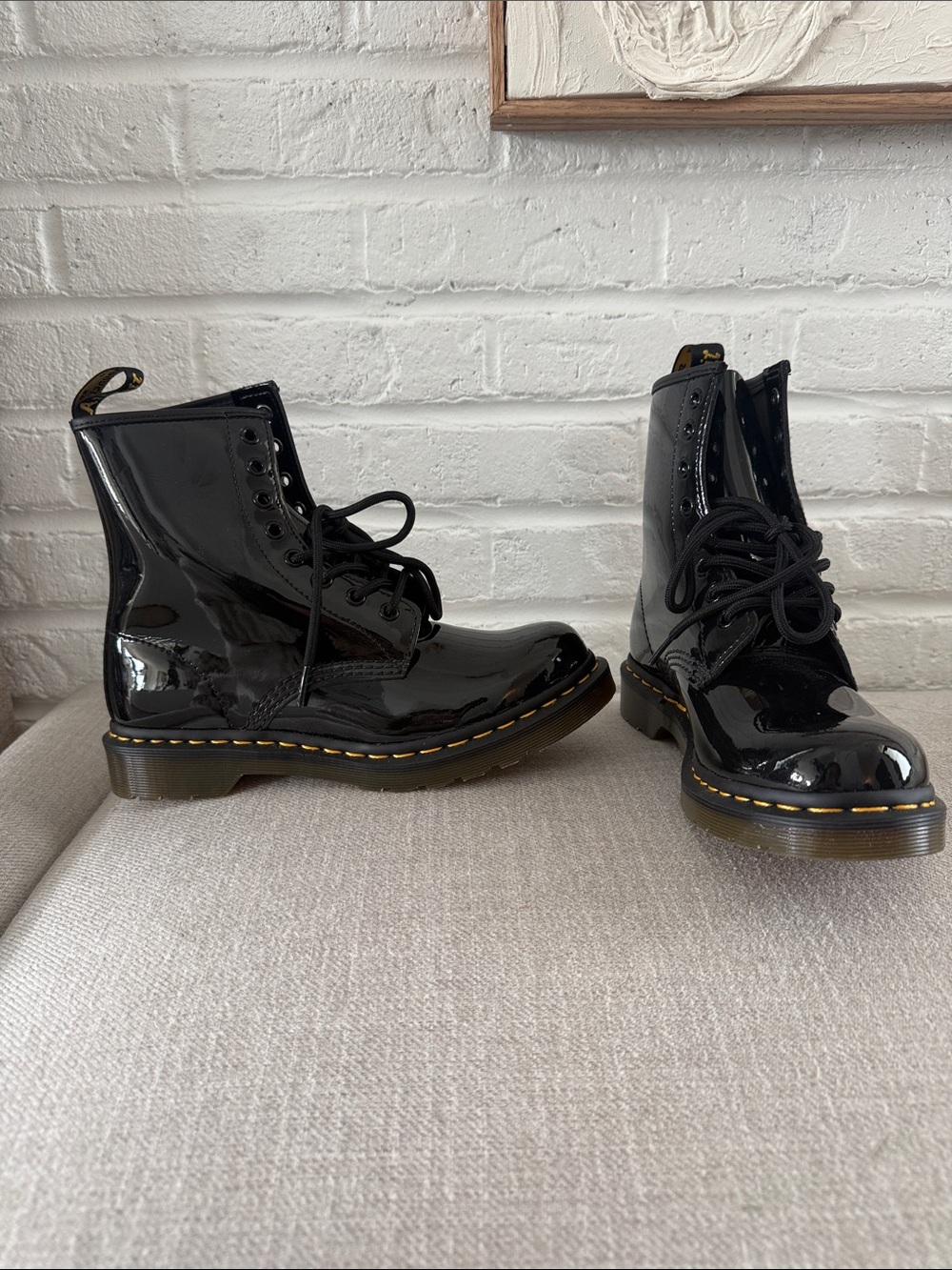Dr. Martens Black Patent Lace-Up Combat Boots